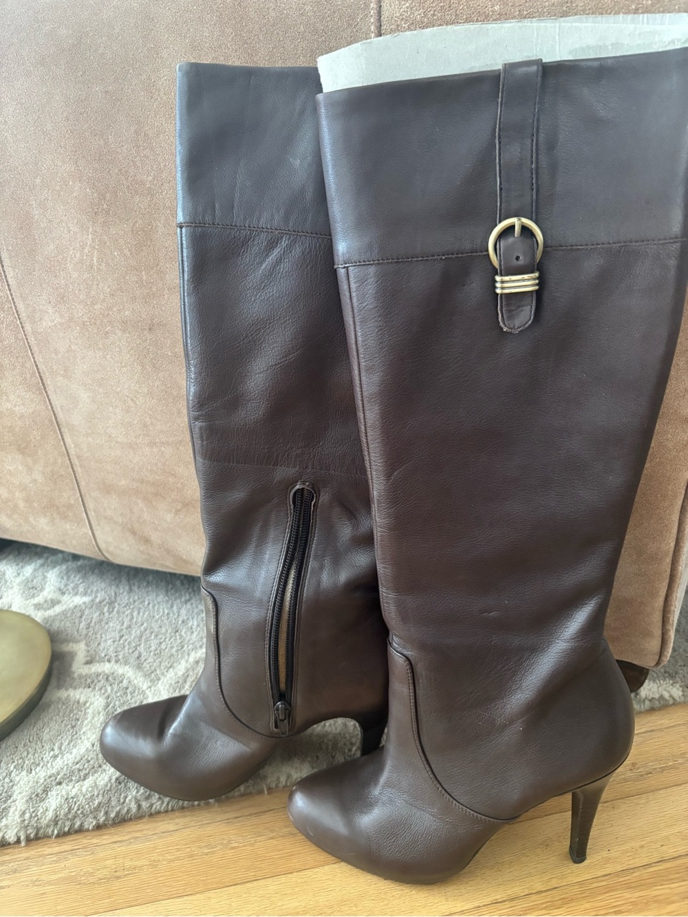 Banana Republic Brown Leather Knee-High Stiletto Boots with Buckle